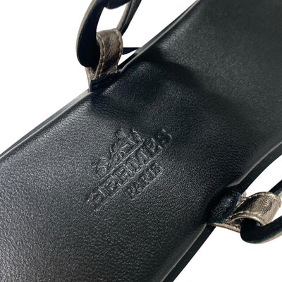 エルメス HERMES イオス サンダル 靴 シューズ レザー ブラック メタリック シェーヌダンクル フラット