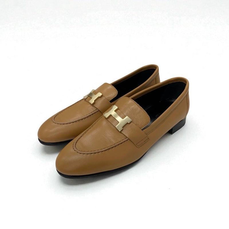 エルメス HERMES パリ ローファー 革靴 靴 シューズ レザー ナチュラル モカシン H金具