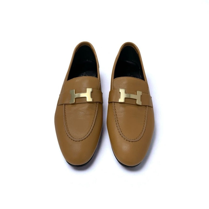 エルメス HERMES パリ ローファー 革靴 靴 シューズ レザー ナチュラル モカシン H金具