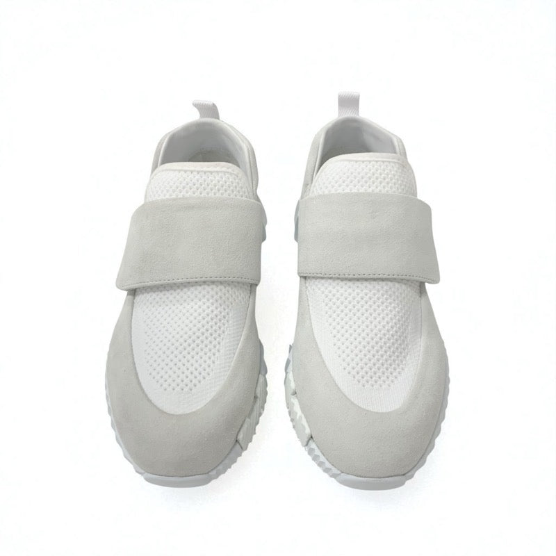 エルメス HERMES H スニーカー 靴 シューズ スエード ファブリック ホワイト 未使用 ベルクロ