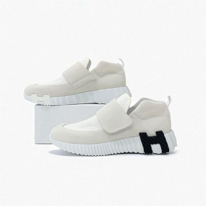 エルメス HERMES H スニーカー 靴 シューズ スエード ファブリック ホワイト 未使用 ベルクロ