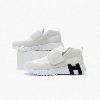 エルメス HERMES H スニーカー 靴 シューズ スエード ファブリック ホワイト 未使用 ベルクロ