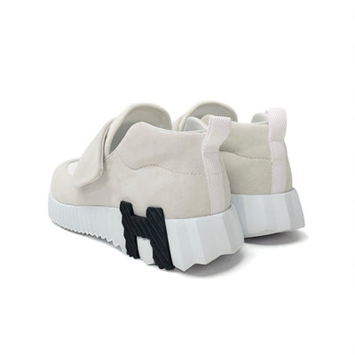 エルメス HERMES H スニーカー 靴 シューズ スエード ファブリック ホワイト 未使用 ベルクロ