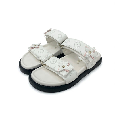 ルイヴィトン LOUIS VUITTON サンセットライン モノグラム サンダル 靴 シューズ レザー ホワイト ピンク 白 コンフォート ミュール フラット ベルクロ ストラップ