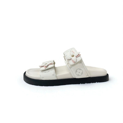 ルイヴィトン LOUIS VUITTON サンセットライン モノグラム サンダル 靴 シューズ レザー ホワイト ピンク 白 コンフォート ミュール フラット ベルクロ ストラップ