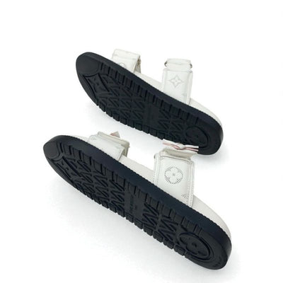 ルイヴィトン LOUIS VUITTON サンセットライン モノグラム サンダル 靴 シューズ レザー ホワイト ピンク 白 コンフォート ミュール フラット ベルクロ ストラップ