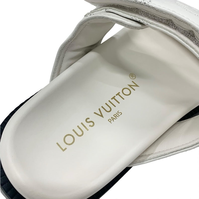 ルイヴィトン LOUIS VUITTON サンセットライン モノグラム サンダル 靴 シューズ レザー ホワイト ピンク 白 コンフォート ミュール フラット ベルクロ ストラップ