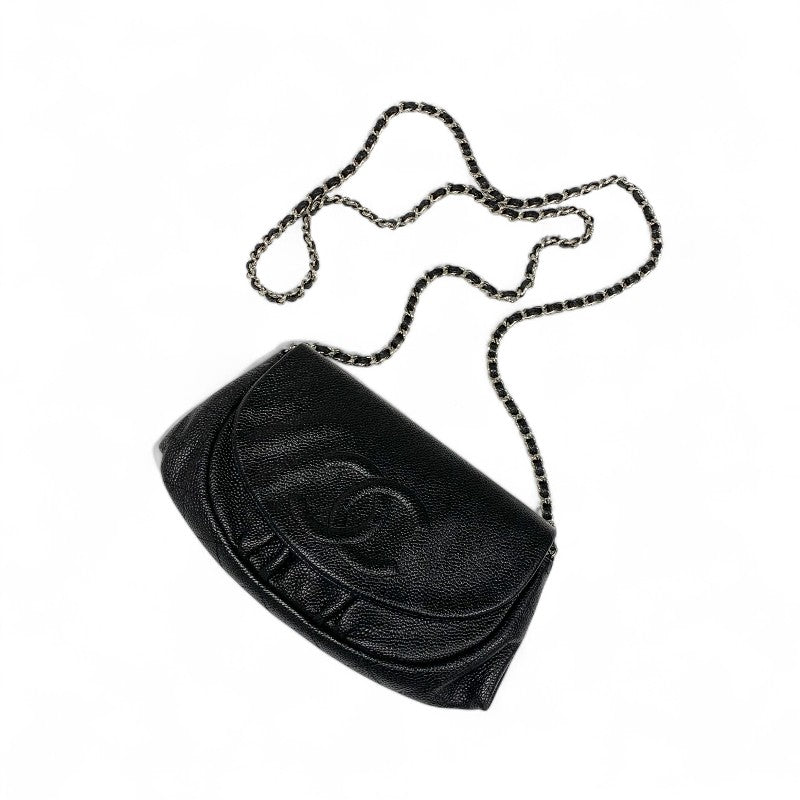 シャネル CHANEL バッグ ショルダーバッグ キャビアスキン ブラック 黒 ココマーク チェーンウォレット ハーフムーン