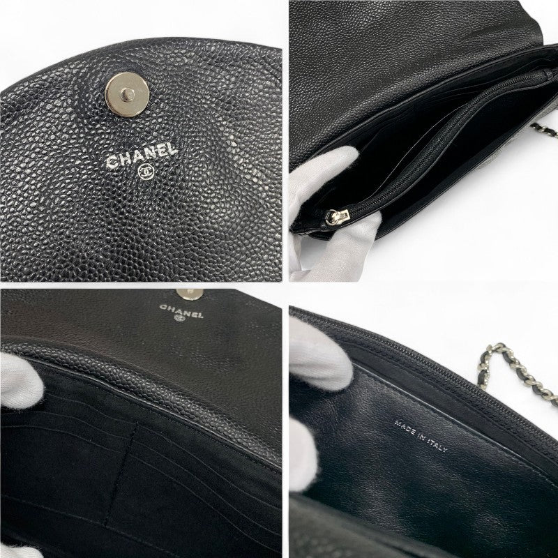 シャネル CHANEL バッグ ショルダーバッグ キャビアスキン ブラック 黒 ココマーク チェーンウォレット ハーフムーン