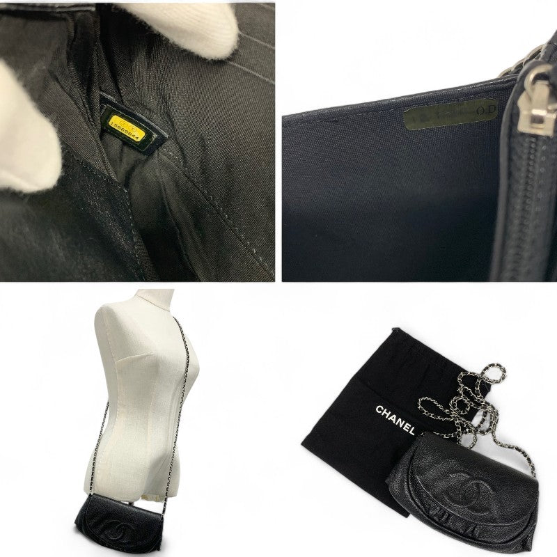 シャネル CHANEL バッグ ショルダーバッグ キャビアスキン ブラック 黒 ココマーク チェーンウォレット ハーフムーン