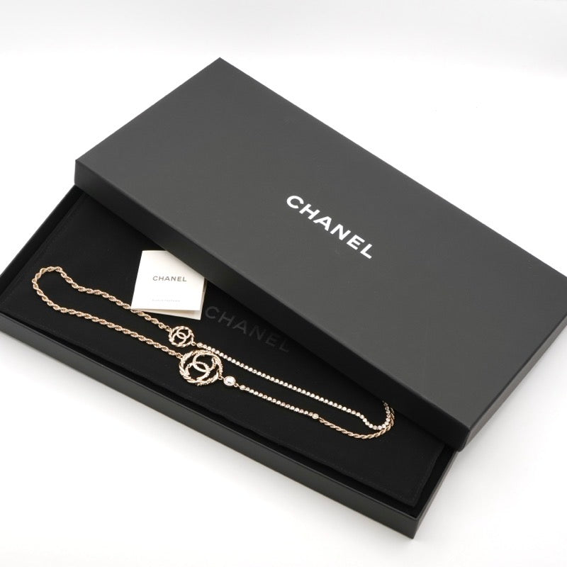 シャネル CHANEL ネックレス ペンダント チョーカー ゴールド ココマーク ラインストーン ロングネックレス