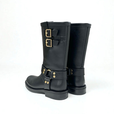 セリーヌ CELINE ハーネス ブーツ ショートブーツ 靴 シューズ レザー ブラック 黒 ゴールド トリオンフ ベルト ミッドバイカーブーツ