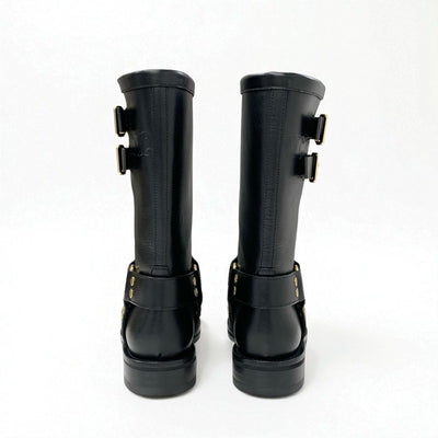 セリーヌ CELINE ハーネス ブーツ ショートブーツ 靴 シューズ レザー ブラック 黒 ゴールド トリオンフ ベルト ミッドバイカーブーツ