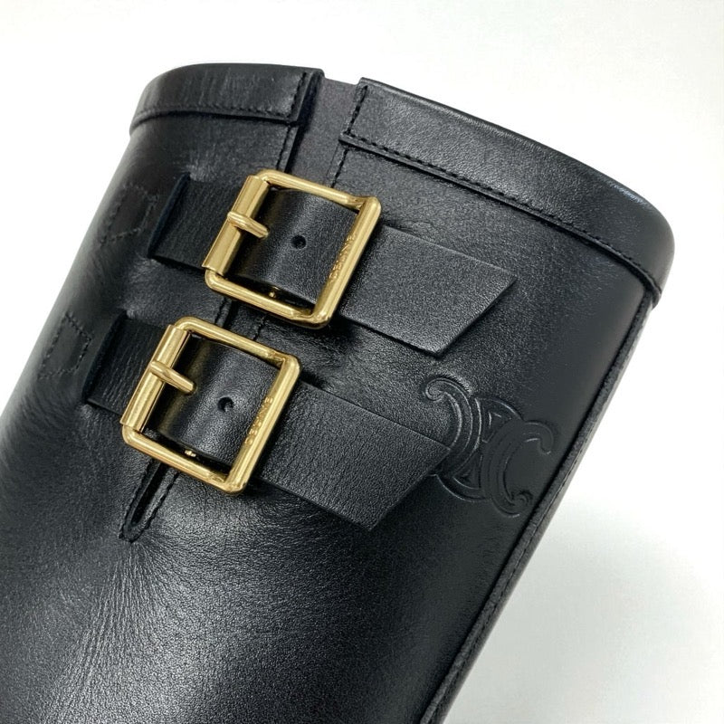 セリーヌ CELINE ハーネス ブーツ ショートブーツ 靴 シューズ レザー ブラック 黒 ゴールド トリオンフ ベルト ミッドバイカーブーツ