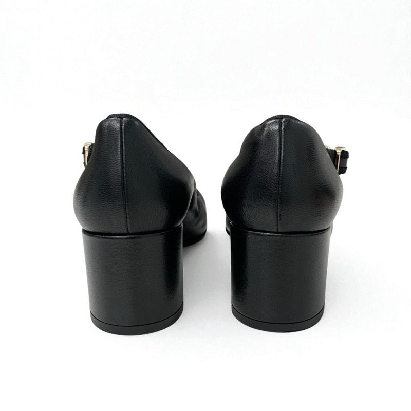 シャネル CHANEL パンプス 靴 シューズ レザー ブラック 黒 ゴールド メリージェーン ココマーク アイコンチャーム