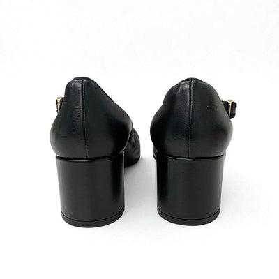 シャネル CHANEL パンプス 靴 シューズ レザー ブラック 黒 ゴールド メリージェーン ココマーク アイコンチャーム