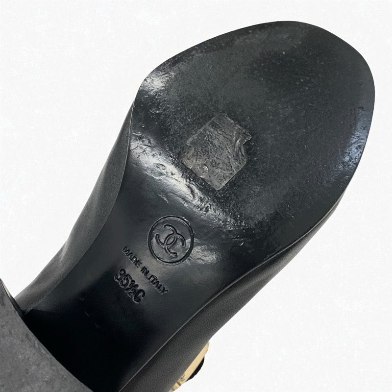 シャネル CHANEL パンプス 靴 シューズ レザー ブラック 黒 ゴールド メリージェーン ココマーク アイコンチャーム