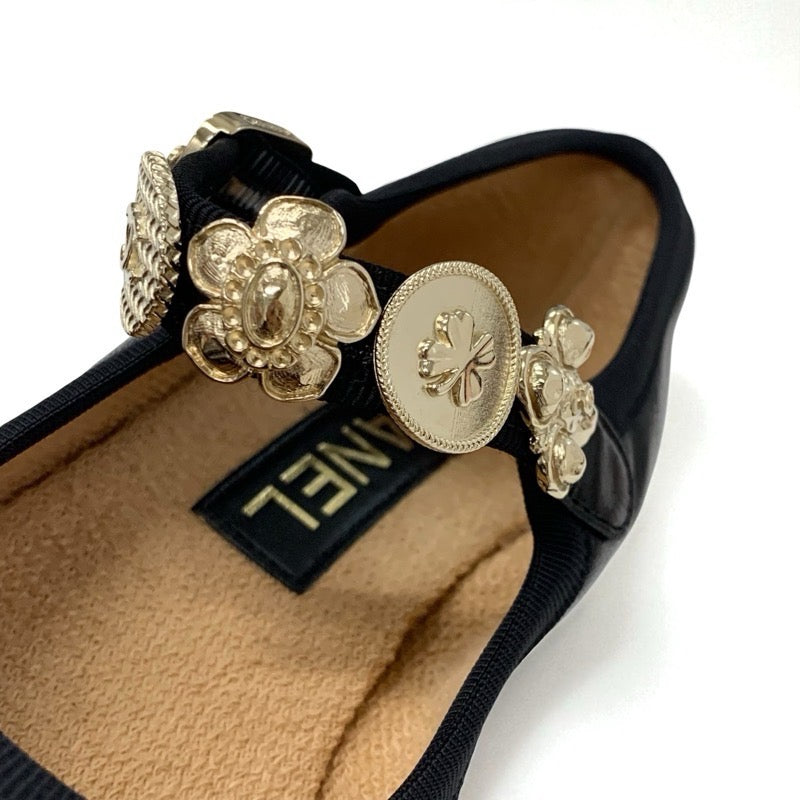 シャネル CHANEL パンプス 靴 シューズ レザー ブラック 黒 ゴールド メリージェーン ココマーク アイコンチャーム