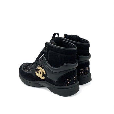 シャネル CHANEL スニーカー 靴 シューズ スエード ツイード ブラック ゴールド ココマーク ハイカット
