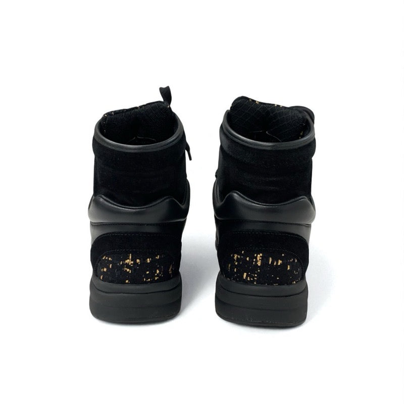 シャネル CHANEL スニーカー 靴 シューズ スエード ツイード ブラック ゴールド ココマーク ハイカット