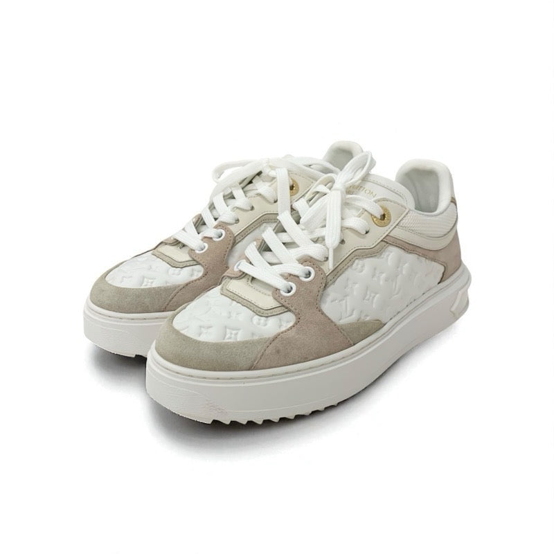 ルイヴィトン LOUIS VUITTON タイムアウトライン モノグラム スニーカー 靴 シューズ レザー スエード ホワイト ベージュ系 ピンクベージュ