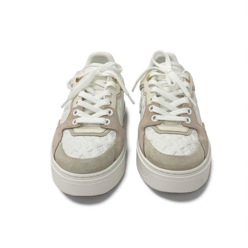 ルイヴィトン LOUIS VUITTON タイムアウトライン モノグラム スニーカー 靴 シューズ レザー スエード ホワイト ベージュ系 ピンクベージュ