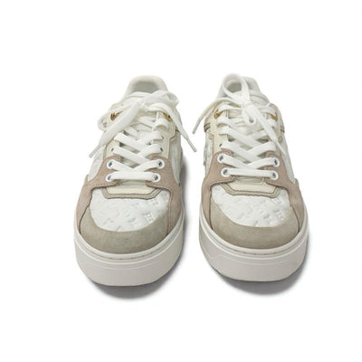 ルイヴィトン LOUIS VUITTON タイムアウトライン モノグラム スニーカー 靴 シューズ レザー スエード ホワイト ベージュ系 ピンクベージュ