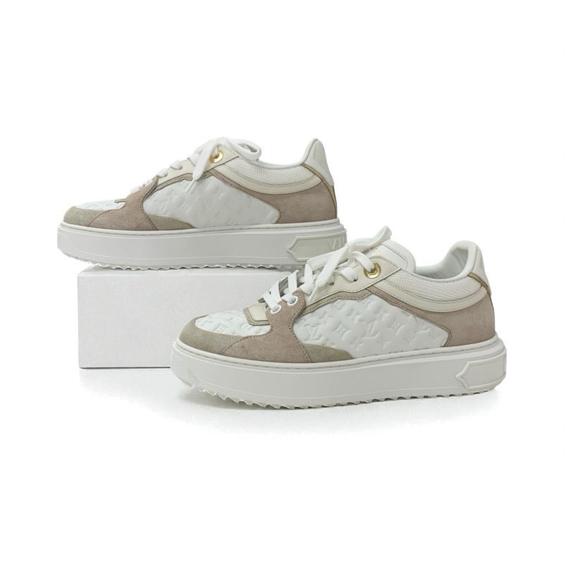 ルイヴィトン LOUIS VUITTON タイムアウトライン モノグラム スニーカー 靴 シューズ レザー スエード ホワイト ベージュ系 ピンクベージュ