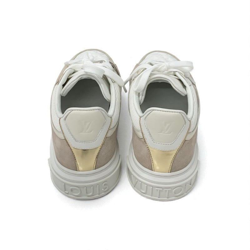 ルイヴィトン LOUIS VUITTON タイムアウトライン モノグラム スニーカー 靴 シューズ レザー スエード ホワイト ベージュ系 ピンクベージュ