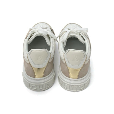 ルイヴィトン LOUIS VUITTON タイムアウトライン モノグラム スニーカー 靴 シューズ レザー スエード ホワイト ベージュ系 ピンクベージュ