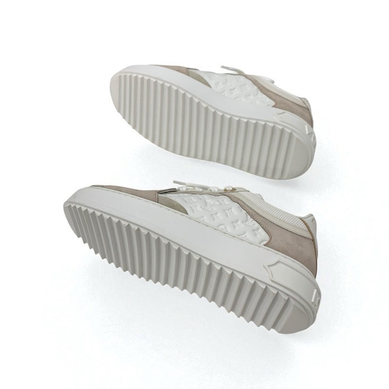 ルイヴィトン LOUIS VUITTON タイムアウトライン モノグラム スニーカー 靴 シューズ レザー スエード ホワイト ベージュ系 ピンクベージュ