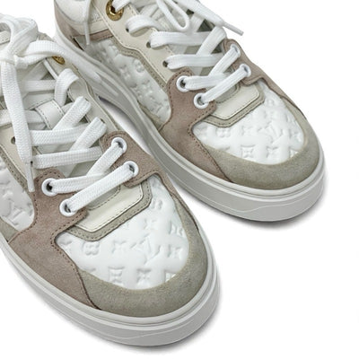 ルイヴィトン LOUIS VUITTON タイムアウトライン モノグラム スニーカー 靴 シューズ レザー スエード ホワイト ベージュ系 ピンクベージュ