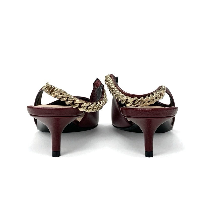 グッチ GUCCI シニョリーア パンプス 靴 シューズ レザー バーガンディ ゴールド 未使用 スリングバック ロゴ チェーン