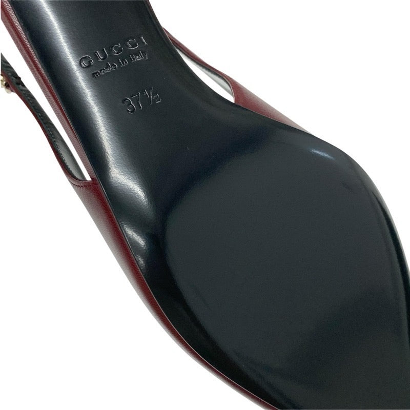 グッチ GUCCI シニョリーア パンプス 靴 シューズ レザー バーガンディ ゴールド 未使用 スリングバック ロゴ チェーン