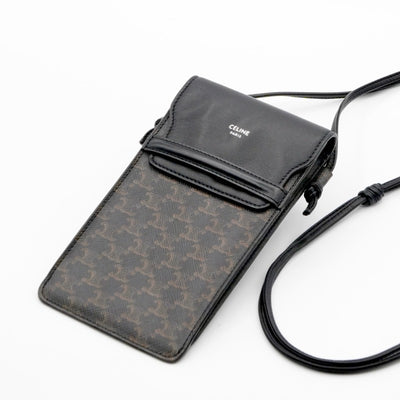 セリーヌ CELINE 携帯・スマホアクセサリー レザー キャンバス ブラック 黒 トリオンフ ロゴ フォンケース モバイルポーチ ポシェット