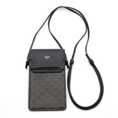 セリーヌ CELINE 携帯・スマホアクセサリー レザー キャンバス ブラック 黒 トリオンフ ロゴ フォンケース モバイルポーチ ポシェット