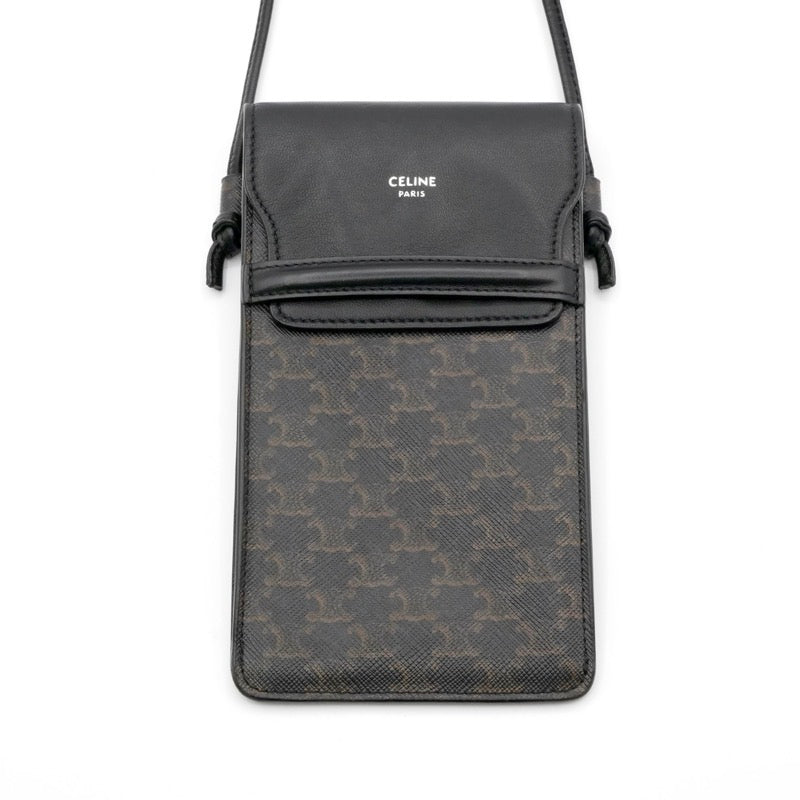セリーヌ CELINE 携帯・スマホアクセサリー レザー キャンバス ブラック 黒 トリオンフ ロゴ フォンケース モバイルポーチ ポシェット