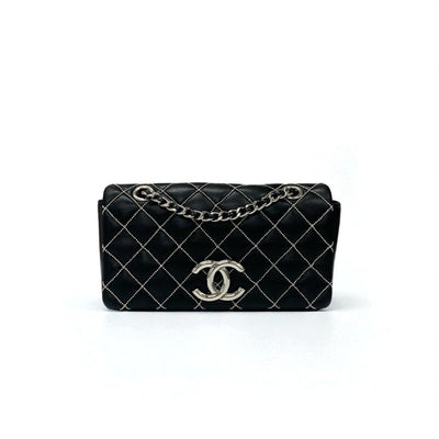 シャネル CHANEL バッグ ショルダーバッグ レザー ブラック 黒 シルバー ミニマトラッセ ココマーク シングルフラップ ダブルチェーン ビーズステッチ