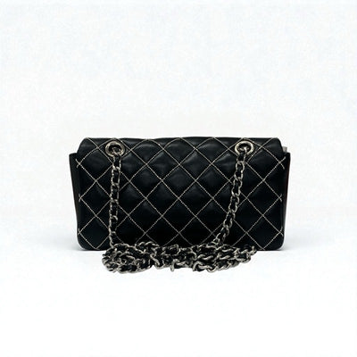 シャネル CHANEL バッグ ショルダーバッグ レザー ブラック 黒 シルバー ミニマトラッセ ココマーク シングルフラップ ダブルチェーン ビーズステッチ