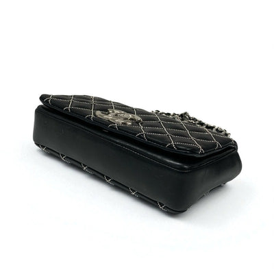 シャネル CHANEL バッグ ショルダーバッグ レザー ブラック 黒 シルバー ミニマトラッセ ココマーク シングルフラップ ダブルチェーン ビーズステッチ