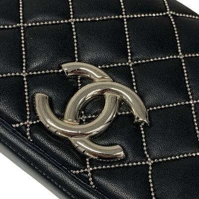 シャネル CHANEL バッグ ショルダーバッグ レザー ブラック 黒 シルバー ミニマトラッセ ココマーク シングルフラップ ダブルチェーン ビーズステッチ