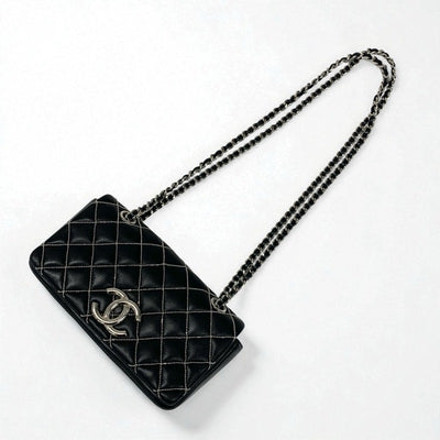 シャネル CHANEL バッグ ショルダーバッグ レザー ブラック 黒 シルバー ミニマトラッセ ココマーク シングルフラップ ダブルチェーン ビーズステッチ