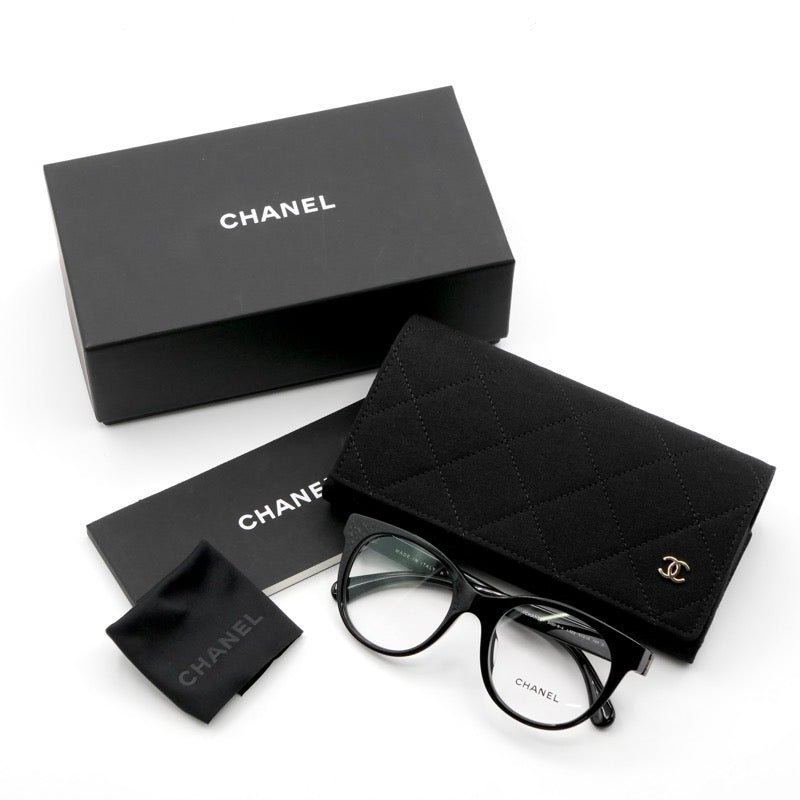 シャネル CHANEL メガネ ブラック ゴールド ココマーク ラインストーン アイウェア ロゴ