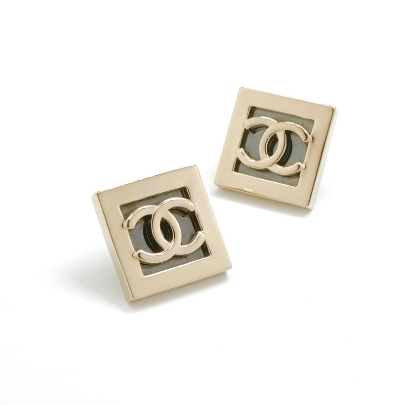 シャネル CHANEL ピアス イヤリング ゴールド ダークグレー ココマーク スクエア