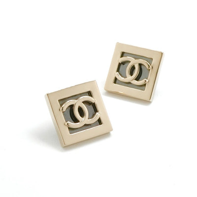 シャネル CHANEL ピアス イヤリング ゴールド ダークグレー ココマーク スクエア