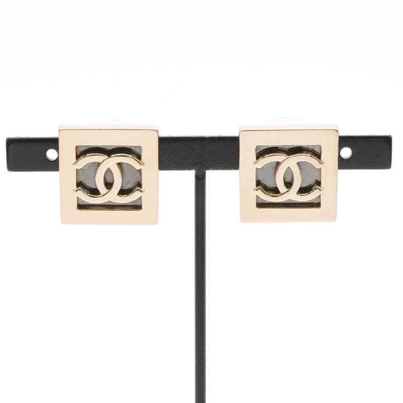 シャネル CHANEL ピアス イヤリング ゴールド ダークグレー ココマーク スクエア