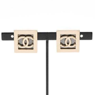 シャネル CHANEL ピアス イヤリング ゴールド ダークグレー ココマーク スクエア