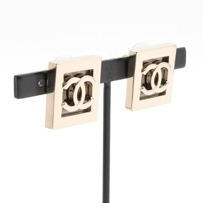 シャネル CHANEL ピアス イヤリング ゴールド ダークグレー ココマーク スクエア