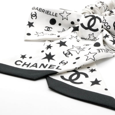 シャネル CHANEL ヘアアクセサリー ホワイト ブラック ココマーク ロゴ リボン シルク シュシュ ヘアゴム