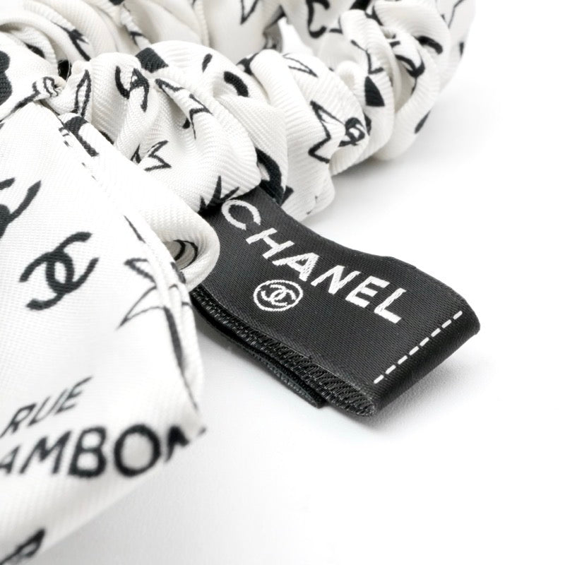 シャネル CHANEL ヘアアクセサリー ホワイト ブラック ココマーク ロゴ リボン シルク シュシュ ヘアゴム